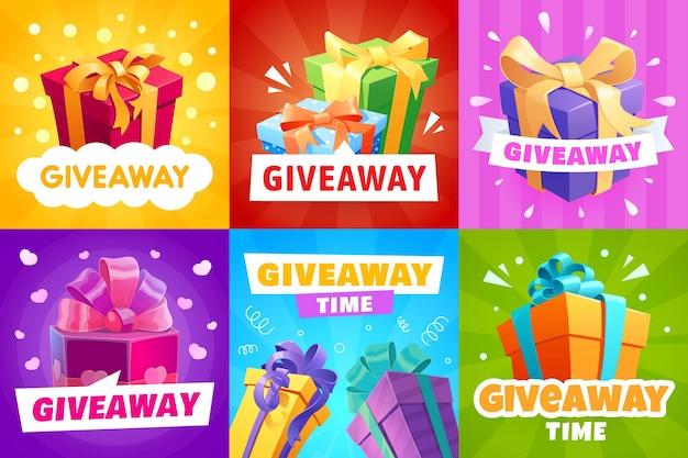 Giveaway vector geschenkdozen en presenteert posters