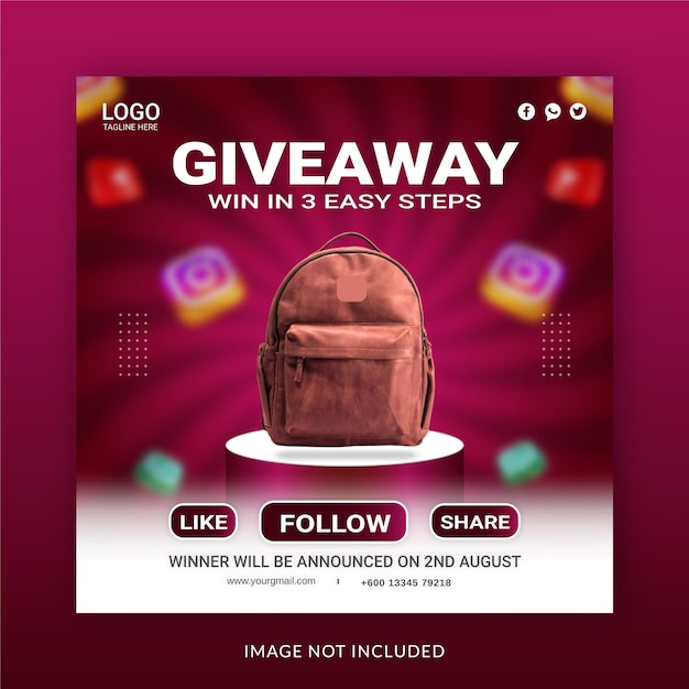 Vector giveaway win in 3 easy steps editable instagram banner ad concept social media post template