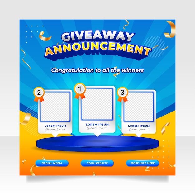 Giveaway winner announcement social media post banner template