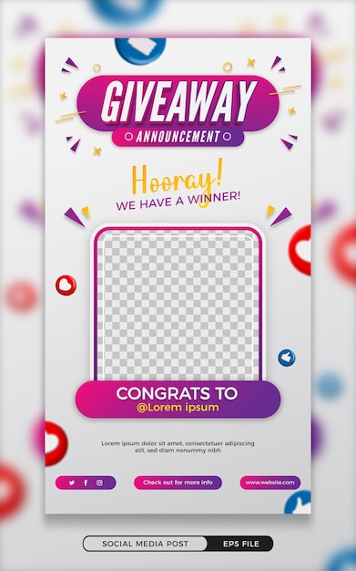 Vector giveaway winner announcement social media story post template