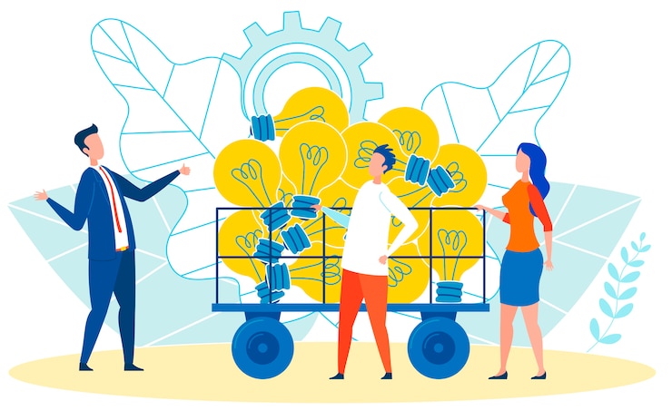 Vector giving new ideas to boss, manager  