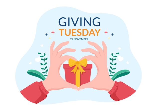 Vector giving tuesday celebration with give gifts to encourage people to donate in hand drawn illustration