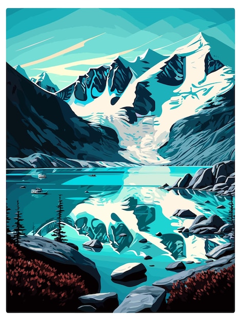 Glacier Bay National Park Vintage Travel Poster Souvenir Postcard Portrait Painting WPA Illustration