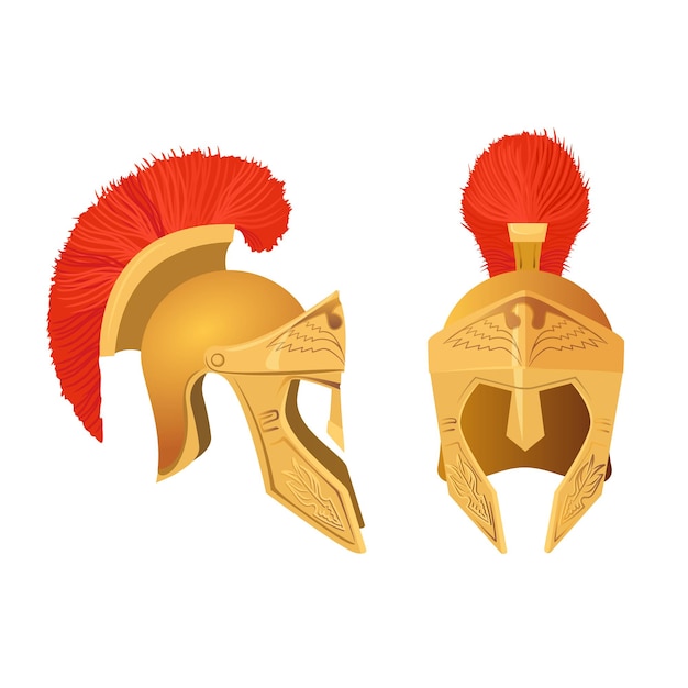 Gladiator helmet set. Roman ancient military armoring for head. 