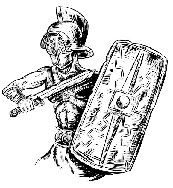 Gladiator warrior black and white vector iillustration