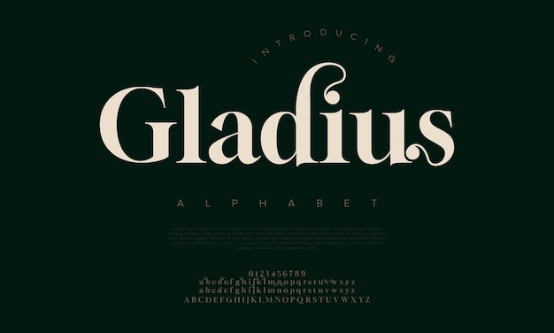 Gladius premium luxury elegant alphabet letters and numbers Elegant wedding typography classic serif