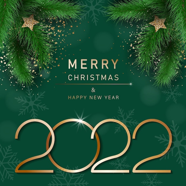 Banner di natale glamour con rami di abete banner di buon natale e felice anno nuovo 2022