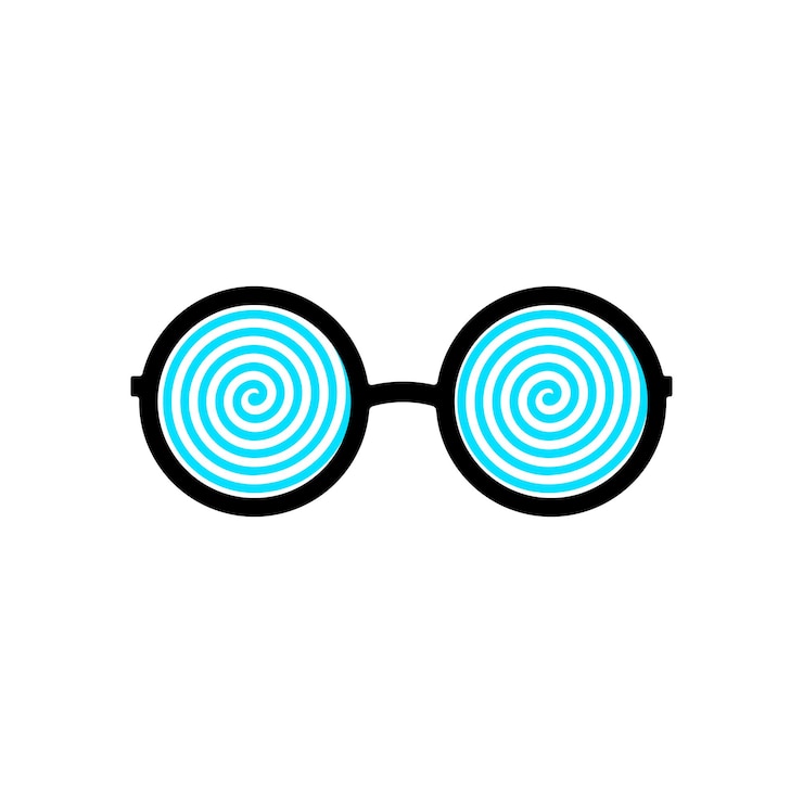 Vector glamorous eyeglasses with hypnotic spiral patterns instead of glasses