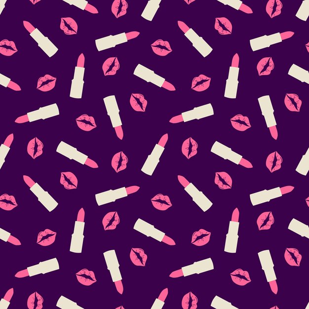 Glamorous pattern with pink kisses and lipstick seamless pattern cosmetic seamless pattern vector fl...