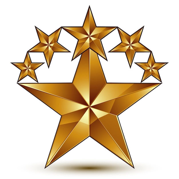 Glamorous vector template with pentagonal golden star symbol, best for use in web and graphic design. Conceptual 3d heraldic icon, clear eps8 vector.