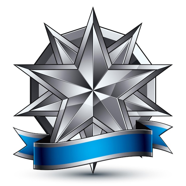 Гламурный векторный шаблон с полигональным символом серебряной звезды, лучше всего подходит для использования в веб-дизайне и графическом дизайне. Концептуальная геральдическая икона с прекрасной гладкой полосой, четким вектором eps8.