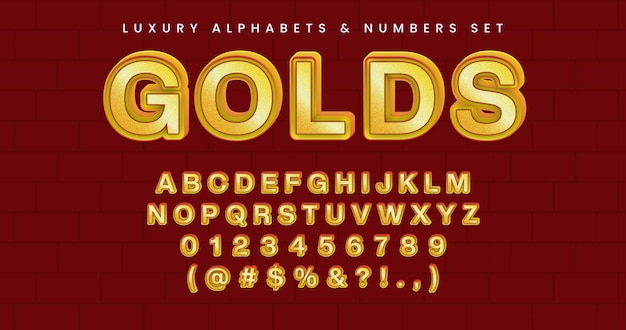 Vector glamour 3d golden alphabets numbers set