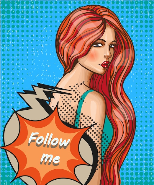 Vector glamour follow me pop art girl vector illustration