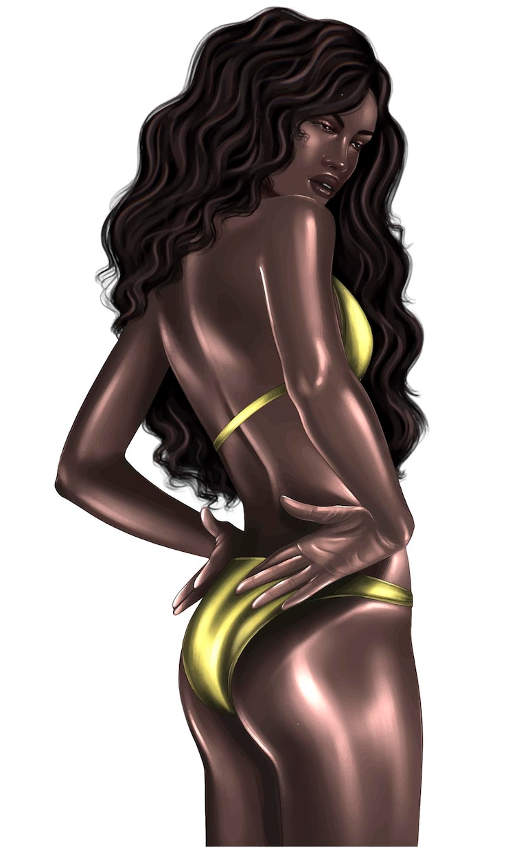 Vector glamoureuze afro-vrouw. zomervakantie, zomerse sferen.