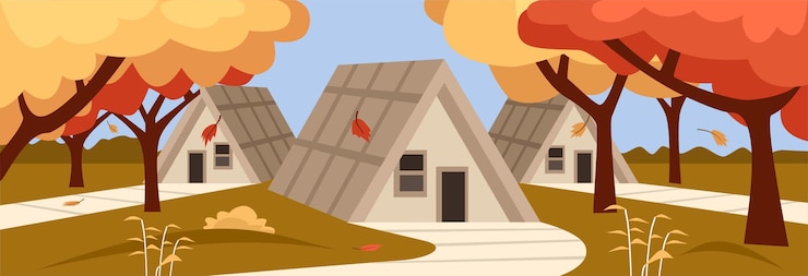 Vector glamping or cabin in the autumn forest
