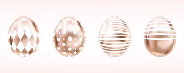 Vettore guarda le uova in colore rosa con rumb bianco, punti, strisce