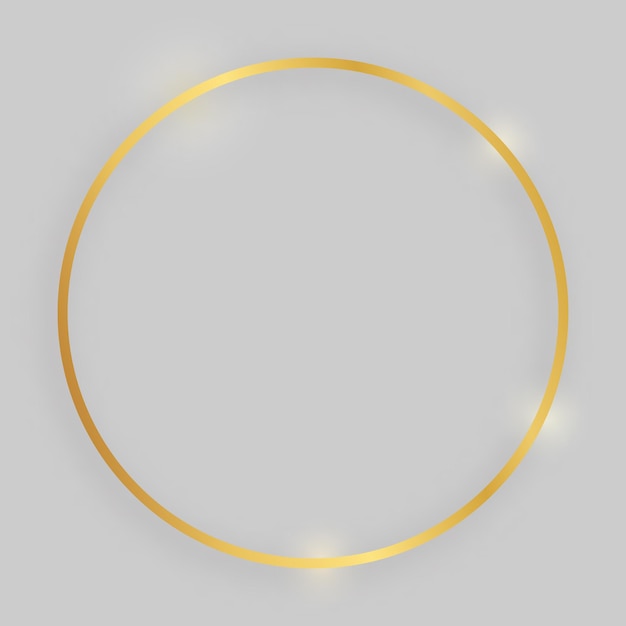 Glanzend frame met gloeiende effecten. Gouden ronde frame met schaduw op grijze achtergrond. vector illustratie