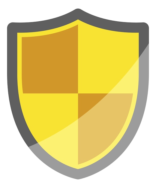 Glanzend geel schildpictogram Beschermingssymbool Veiligheidsteken dat op witte achtergrond wordt geïsoleerd