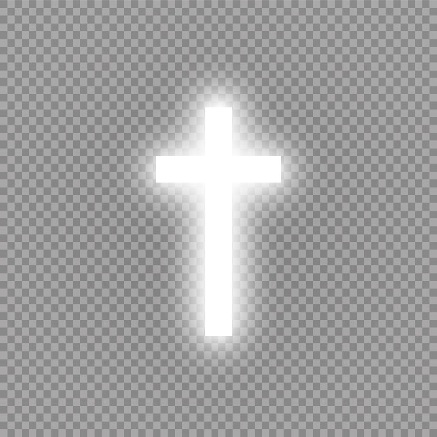 Vector glanzend wit kruis en zonlicht speciaal lens flare lichteffect op transparante achtergrond gloeiende heilige kruis vectorillustratie