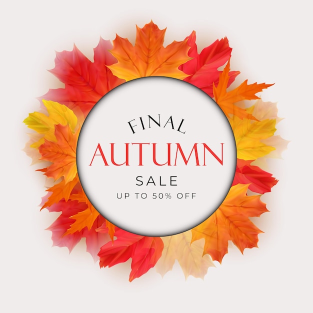 Glanzende herfstbladeren verkoop Banner. Zakelijke kortingskaart. Vectorillustratie EPS10