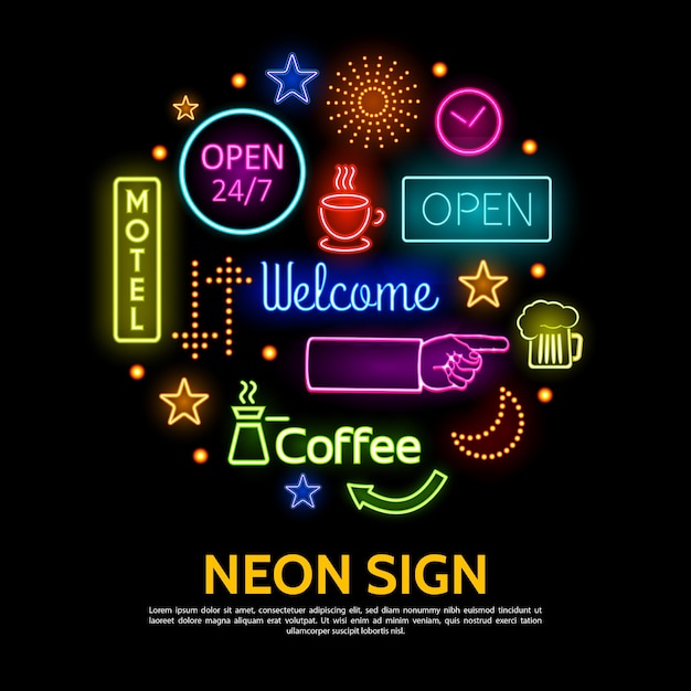 Vector glanzende neonreclames sjabloon