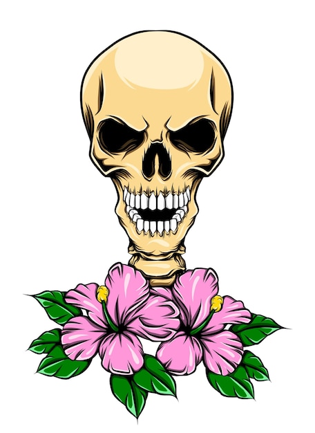 Glanzende schedel met tanden en bloemen