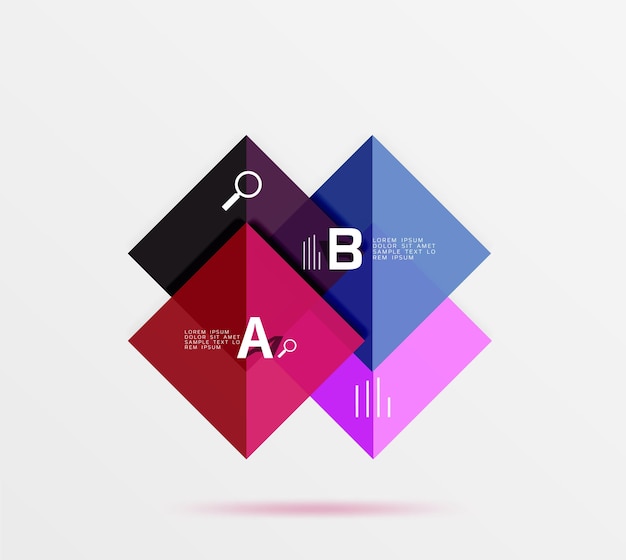 Glanzende vierkanten met tekst abstract geometrisch ontwerpconcept Vector sjabloon achtergrond voor workflow lay-out diagram aantal opties of webdesign