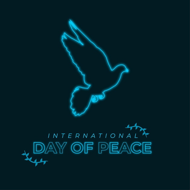 Glanzende vredesdag vieringspost met vliegende duif en bladeren nieuw ontwerp vectorillustratie
