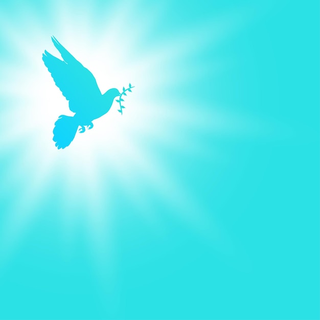 Glanzende vredesdag vieringspost met vliegende duif en bladeren ontwerp vectorillustratie