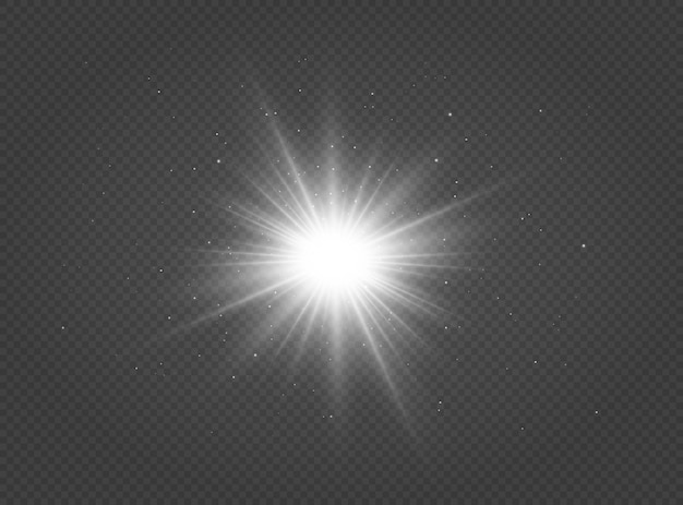 Glanzende zilveren ster Lichteffect Heldere ster Kerstster Wit gloeiend licht explodeert