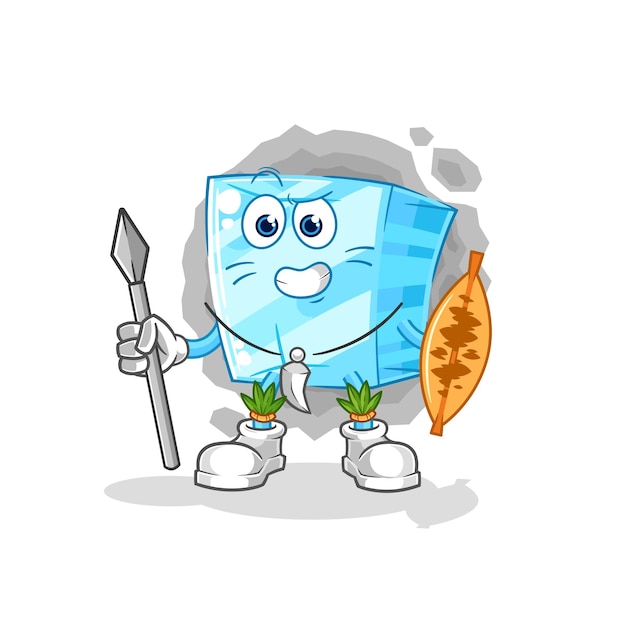 Glas Afrikaanse tribale vechter mascotte cartoon vector