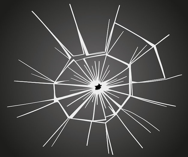 Glas barst gebroken ijs kogelsporen op transparant oppervlak elektronische etalage schets vectorillustratie