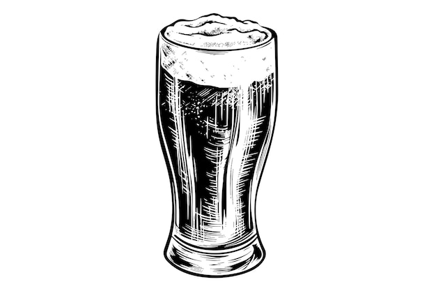 Glas bier gravure stijl Hand getrokken zwarte kleur vintage vectorillustratie