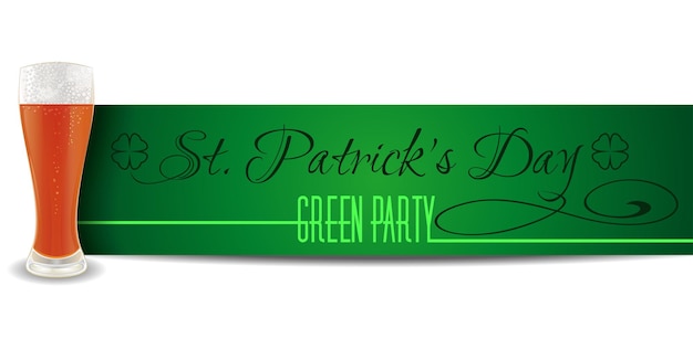 Glas bier op een achtergrond van groene banners St Patricks Day Green party Vector illustration