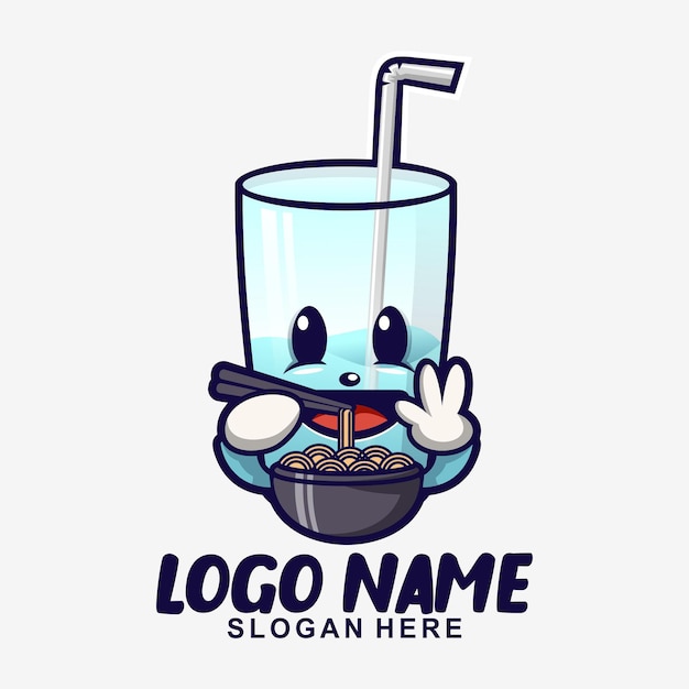 Vector glas eet ramen schattig mascotte karakter logo ontwerp