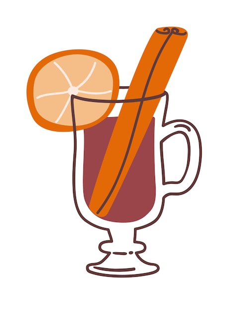 Glas glühwein met kaneel en sinaasappel Vectorillustratie in een vlakke stijl