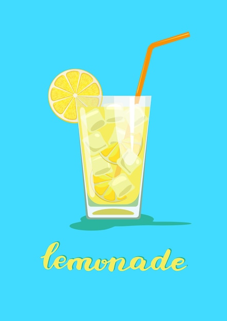 Glas limonadecocktail met stroillustratie