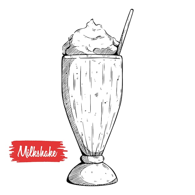 Glas milkshake met slagroom schets vectorillustratie