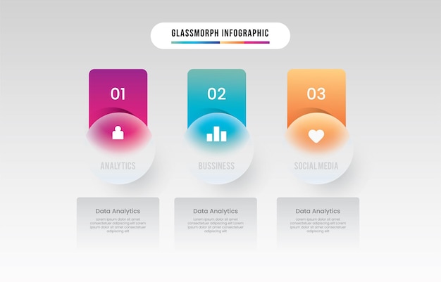 Vector glas morph inforgraphic 3 stappen voor presentatie webelement of ui ux-objecten vector illustratie