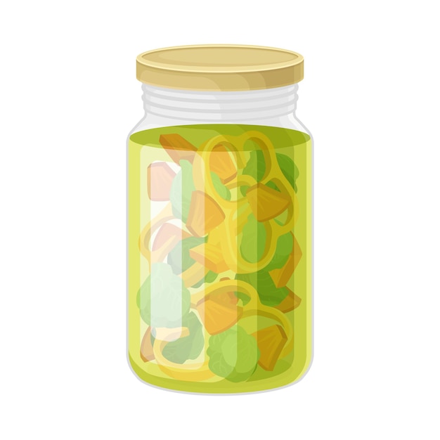 Glas pot met bewaard gebleven groente salade vector illustratie