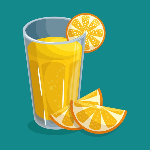 Glas sinaasappelsap met plakjes fruit