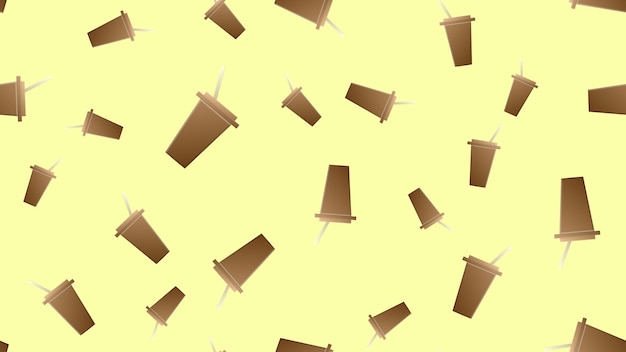 Glas voor drankjes op een gele achtergrond vector illustratie patroon bruin glas voor koffie en thee