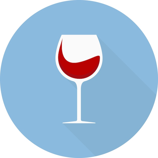 Glas wijn icoon met lange schaduw op blauwe achtergrond platte ontwerpstijl