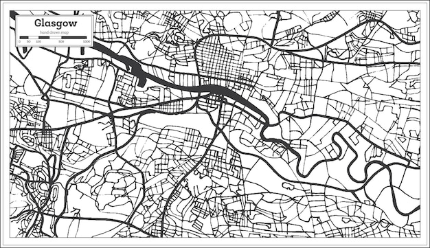 Mappa della città di glasgow scozia in stile retrò. mappa di contorno. illustrazione di vettore.