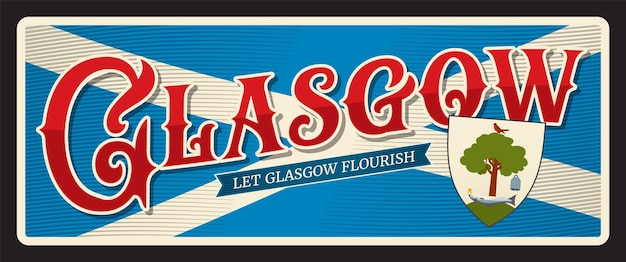 Vector glasgow scotland uk retro travel plaque