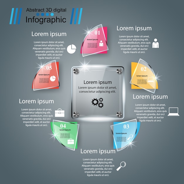 Illustrazione digitale di vetro 3d infographic.