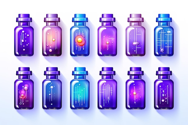 Glass ampoules with liquid medicine in blue light