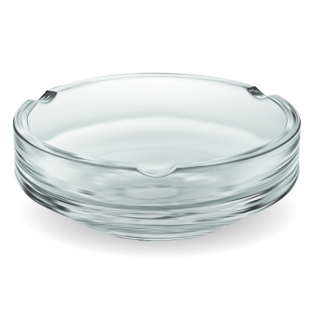 Vector glass ashtray. empty transparent bowl isolated