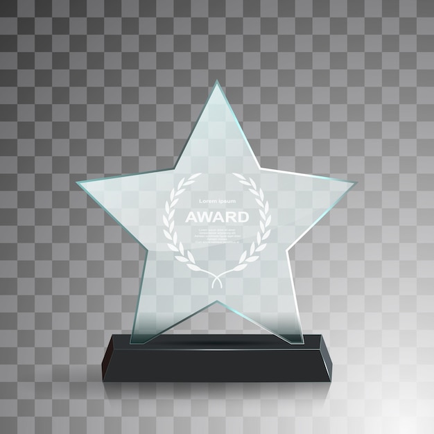 Vector glass award trophy set transparent prize template winner first place concept vector illustration