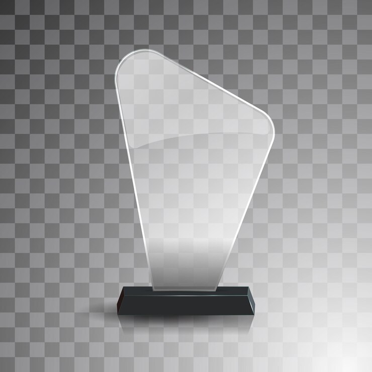 Vector glass award trophy set transparent prize template winner first place concept vector illustration